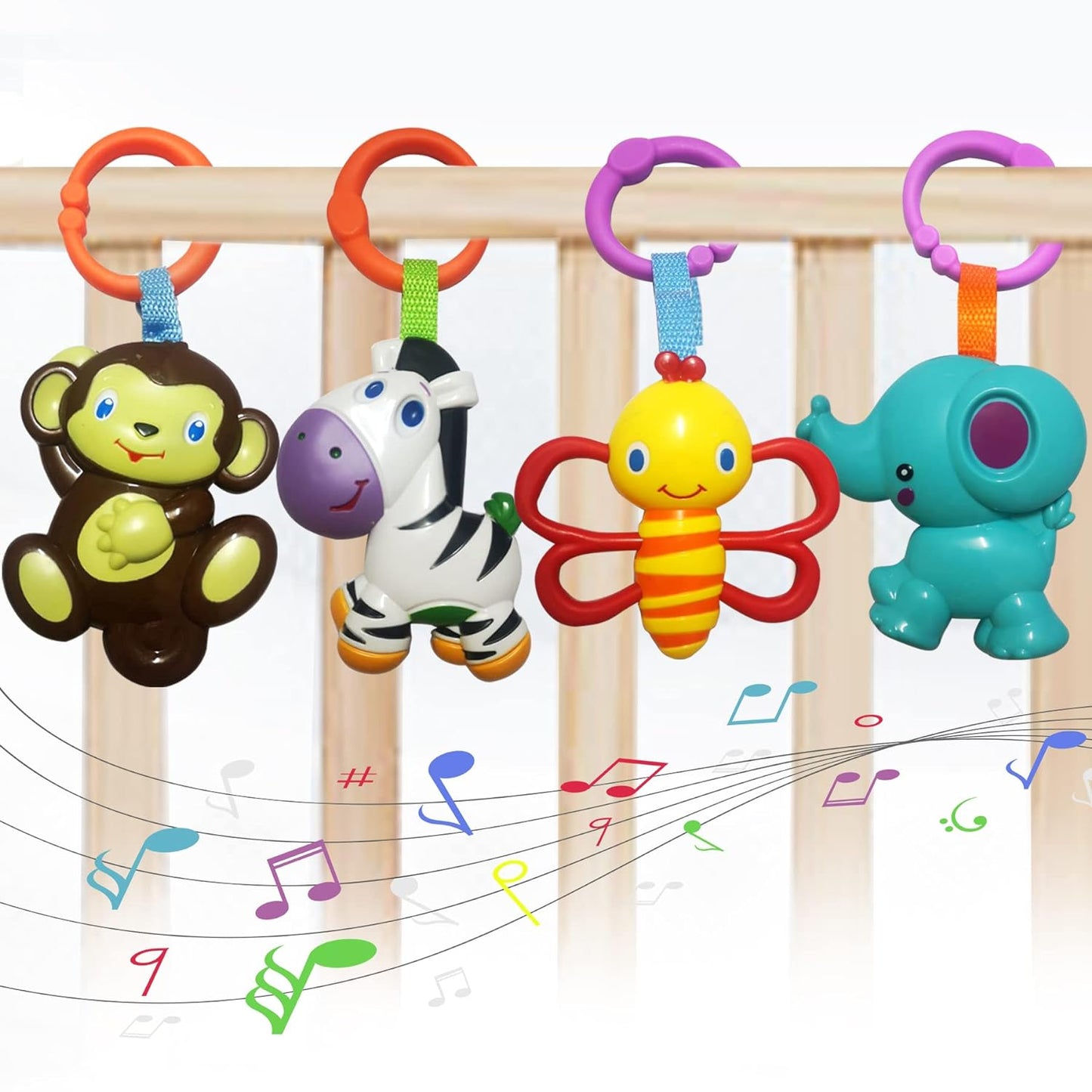 Baby Toys, Cartoon Animal Hanging Rattle Toys, Handbells Baby Rattles, Baby Bed Crib Car Seat Travel Stroller Toys for Infant, Best Birthday Gift for Newborn, 4 Pack