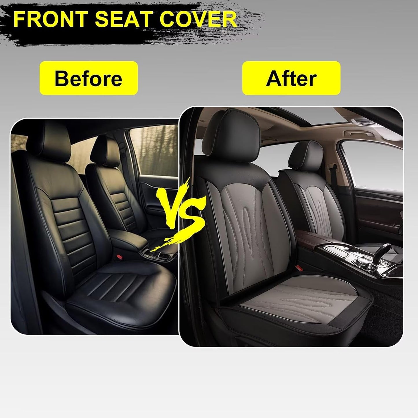 Car Seat Covers Fit for Mercedes-Benz GLE-350 2016-2025: Faux Leather Front Seat Covers Waterproof Auto Seat Protector with Compatible Airbag(2 Seats, Black&Grey)