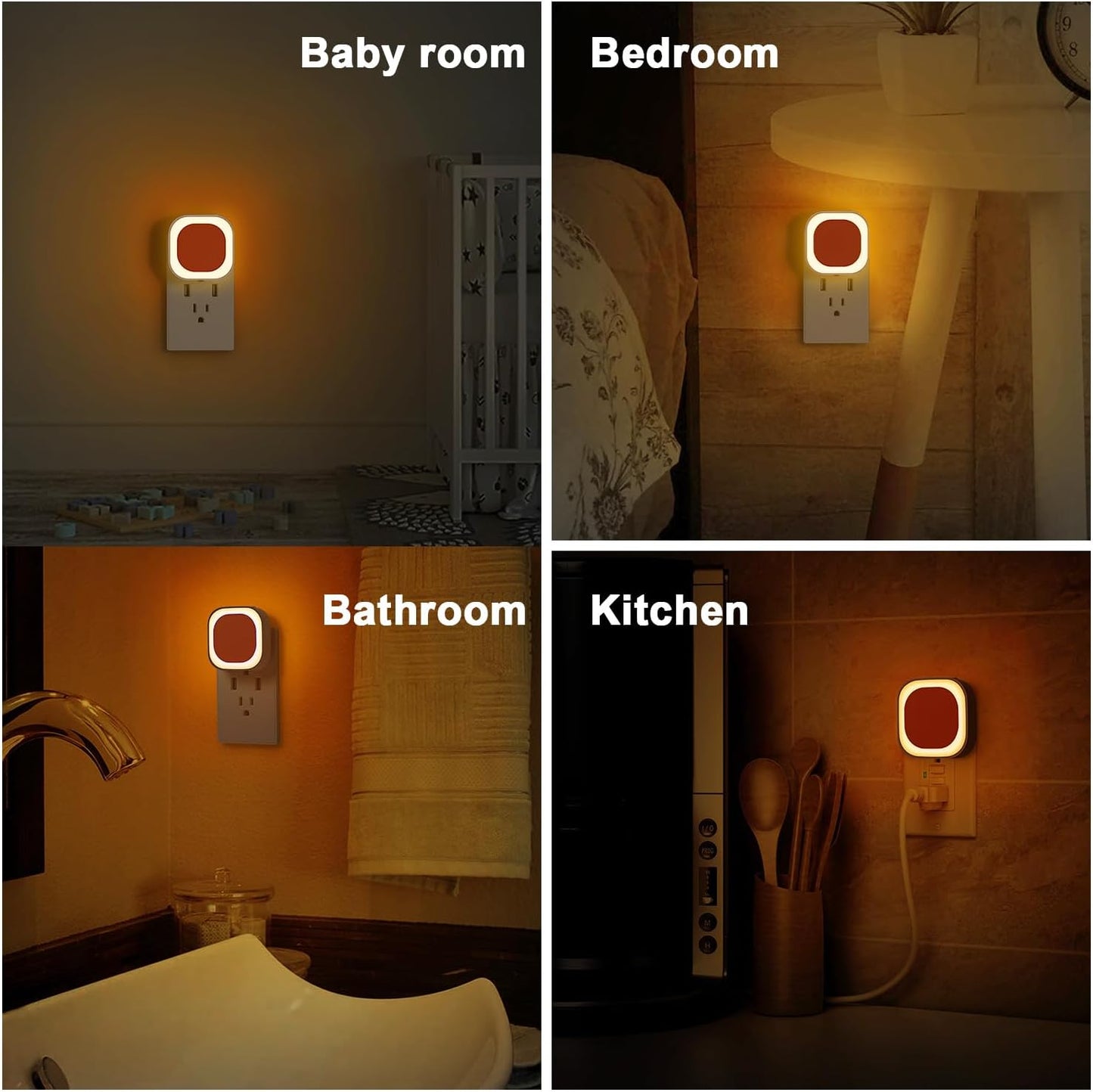 2 Pack Plug in Amber Night Light, Auto Dusk to Dawn, Soft Glow, Dimmable, Diffused Light, LED Lights for Bedroom, Kids, Bathroom, Sleep, Baby Nursery, Toddler, Hallway, Kitchen, Home Decor