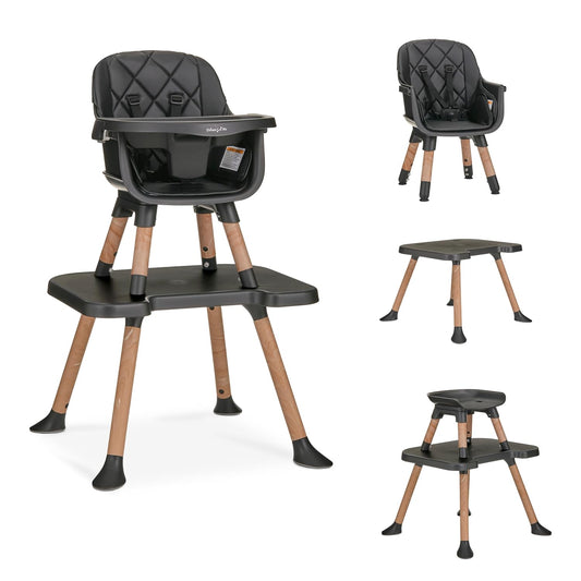 Dream On Me Luna 4-in-1 Convertible Baby High Chair in Black, Transforms into Booster, Toddler Seat & Table Set, Adjustable and Removable Tray Portable High Chair