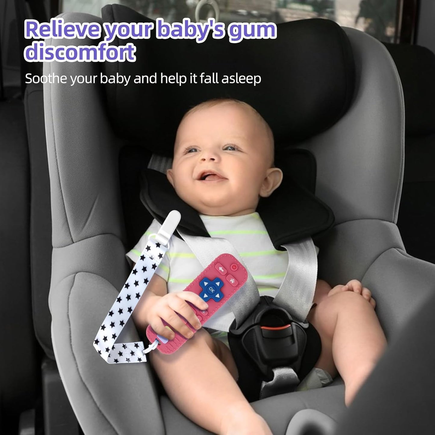 Baby Teether Toy for Babies 3-24 Months TV Remote Control Shape Chew Toy Teething Relief Baby Toys for Infants (Rose red)