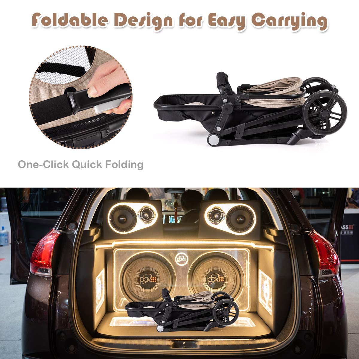 BABY JOY Baby Stroller, 2 in 1 Convertible Carriage Bassinet to Stroller, Pushchair with Foot Cover, Cup Holder, Large Storage Space, Wheels Suspension, 5-Point Harness (Light Coffee)