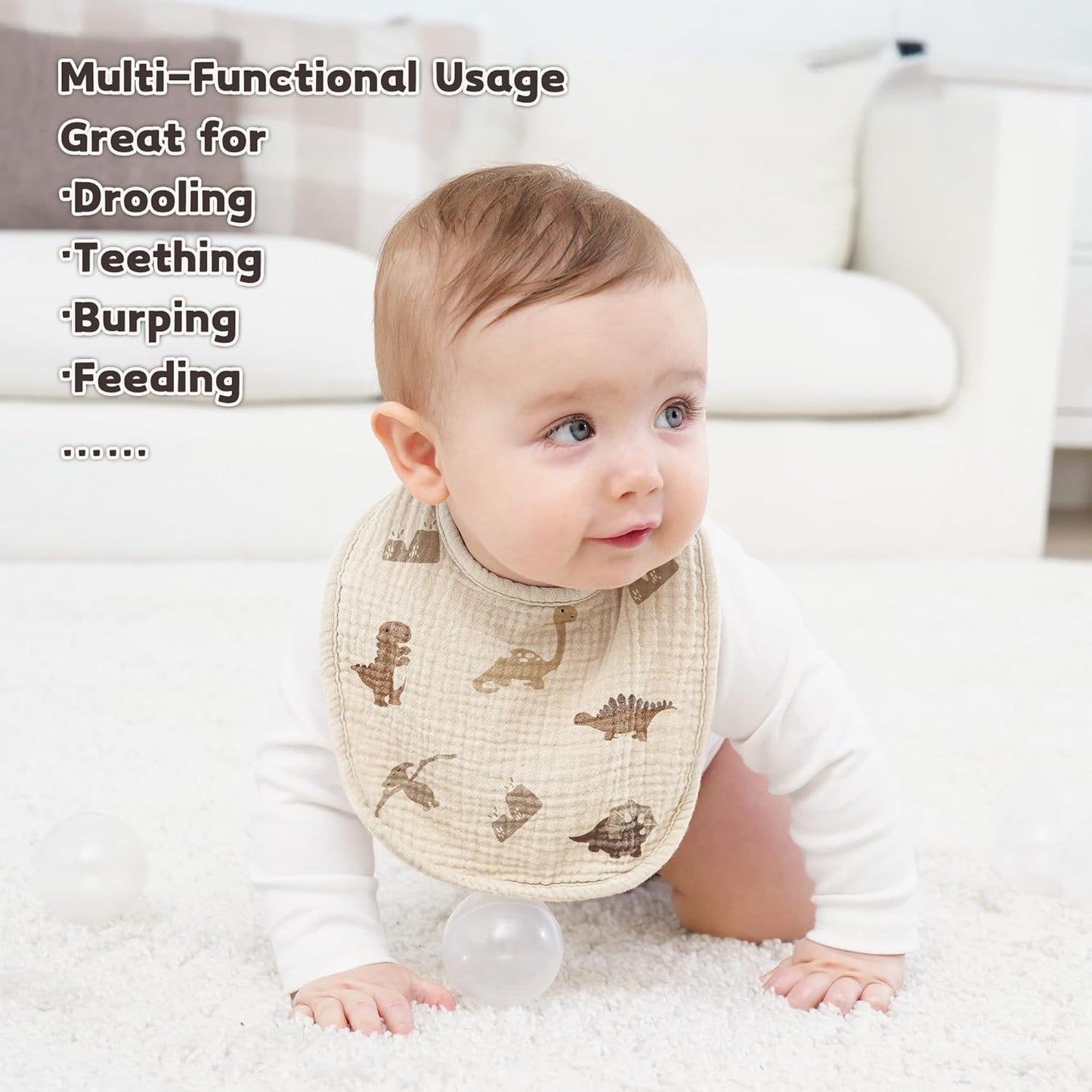 Susurration Muslin Baby Drool Bibs 10Pack Soft Square Adjustable Bandana Bibs for Unisex Baby Girls & Boys