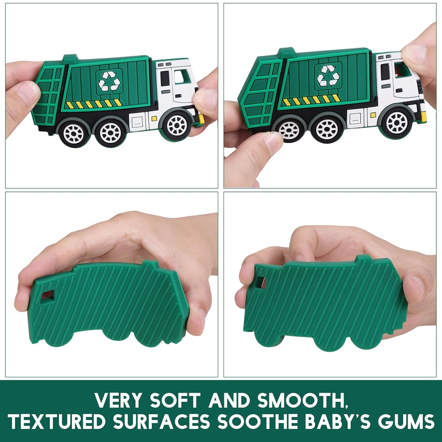 Baby Food Grade Silicone Carrier Vehicle Teether Toy with Pacifier Clip Holder,Teething Toys Gift Set for 3 Months+ Boys and Girls,Freezer Safe,BPA Free.(Garbage Truck)