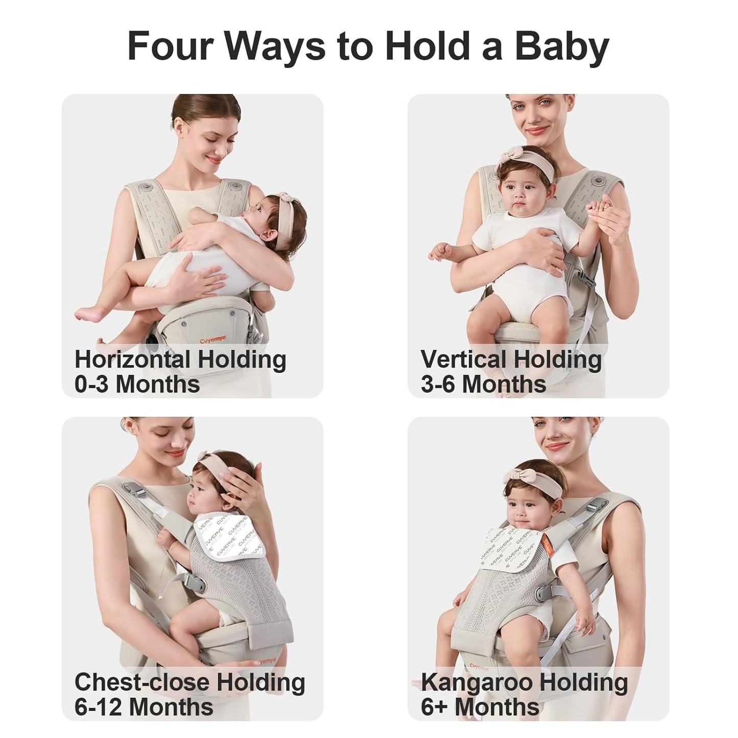 Baby Carrier with Hip Seat, 2-in-1 Forward-Facing Carry for Newborn to Toddler，Knob Design - Precision Adjustment，All Seasons Holder Infant Carriers Fits Waist Sizes up to 45 Inches (Grey)