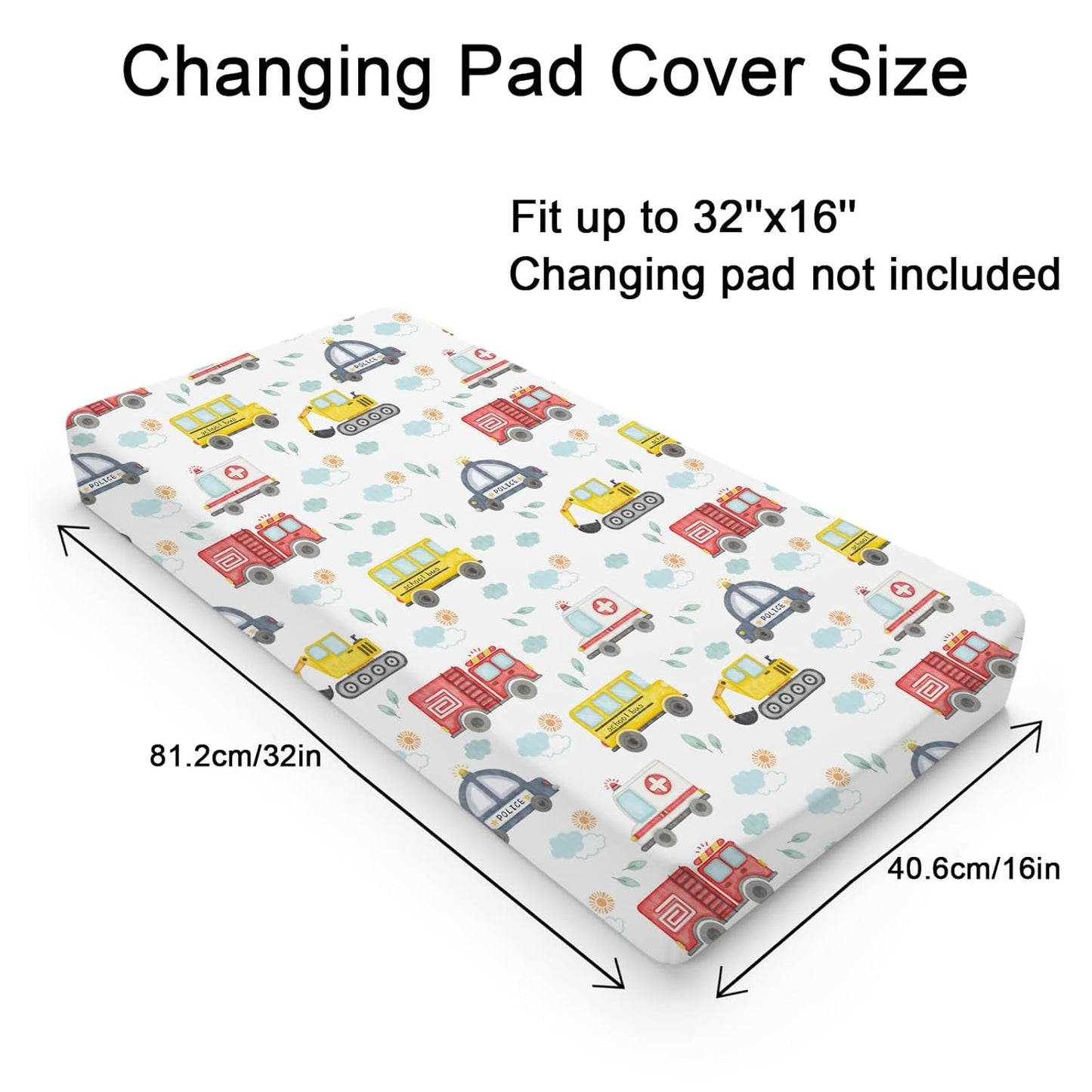 Watercolor Cars Changing Pad Covers Cute Transport Vechile Sun Clouds Leaves Fitted Baby Change Table Sheets for Boys Girls Cartoon Cars Soft Stretchy Fitted Changing Table Mats Sheets 32''x16''