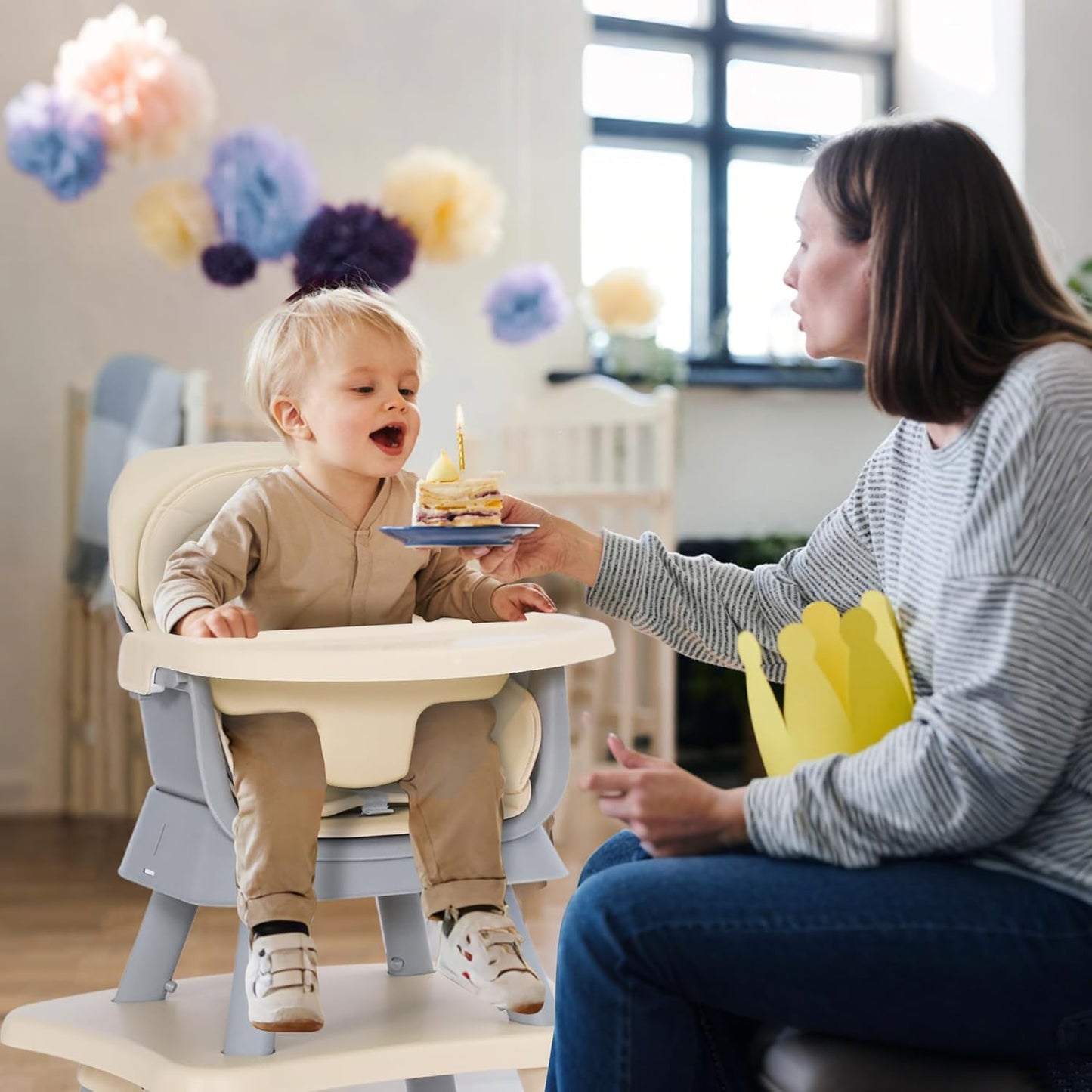 8 in 1 Baby Highchair, Convertible High Chair for Babies and Toddlers, Booster Seat w/5-Point Safety Belt, Toddler Building Block Table, Dishwasher Safe Tray, No Tool Install, Coffee