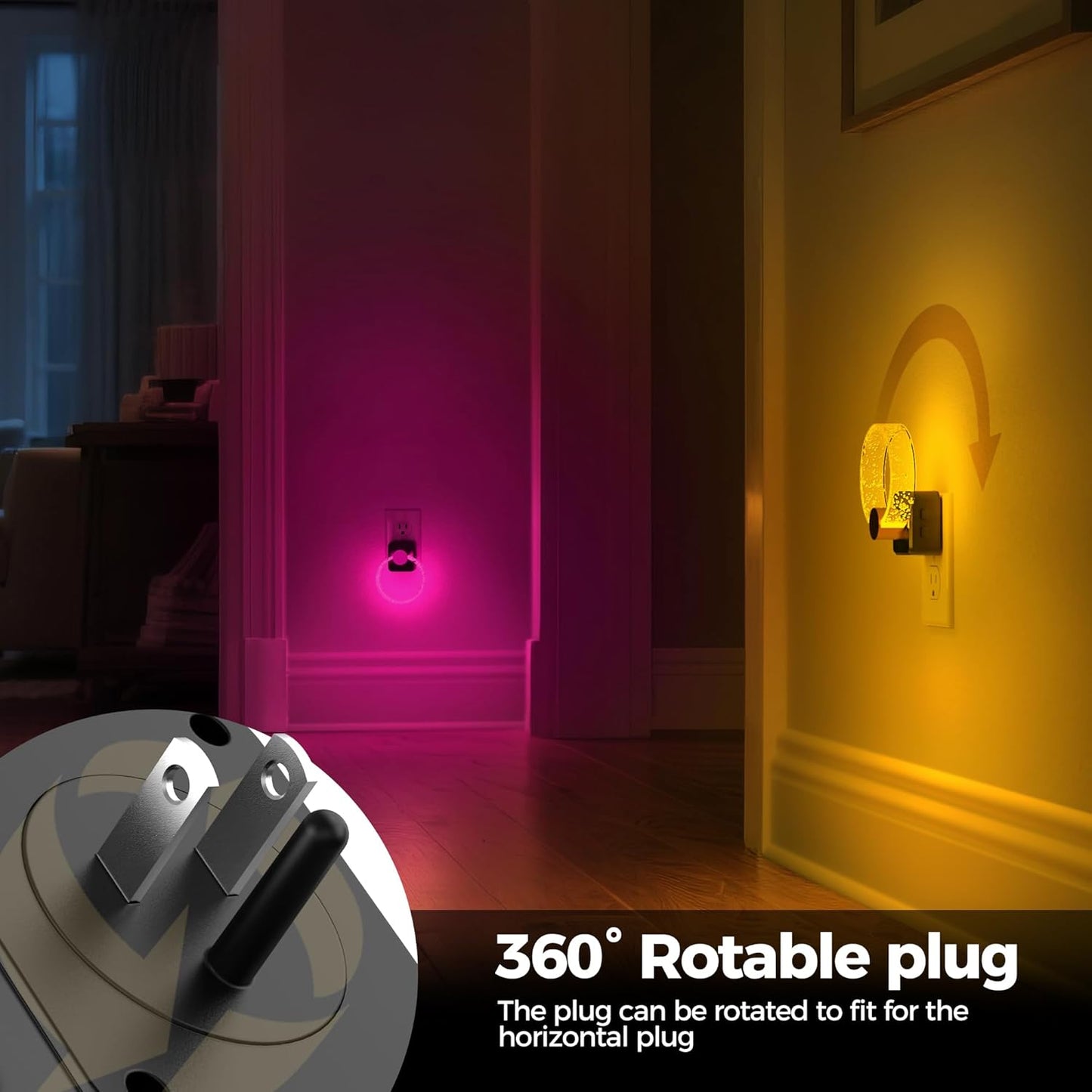 DORESshop Night Lights Plug Into Wall, [2 Pack] LED Night Light Color Changing RGB with Dusk-to-Dawn Sensor, Adjustable Brightness Dimmable Nightlights for Hallway, Bedroom,Kids Room