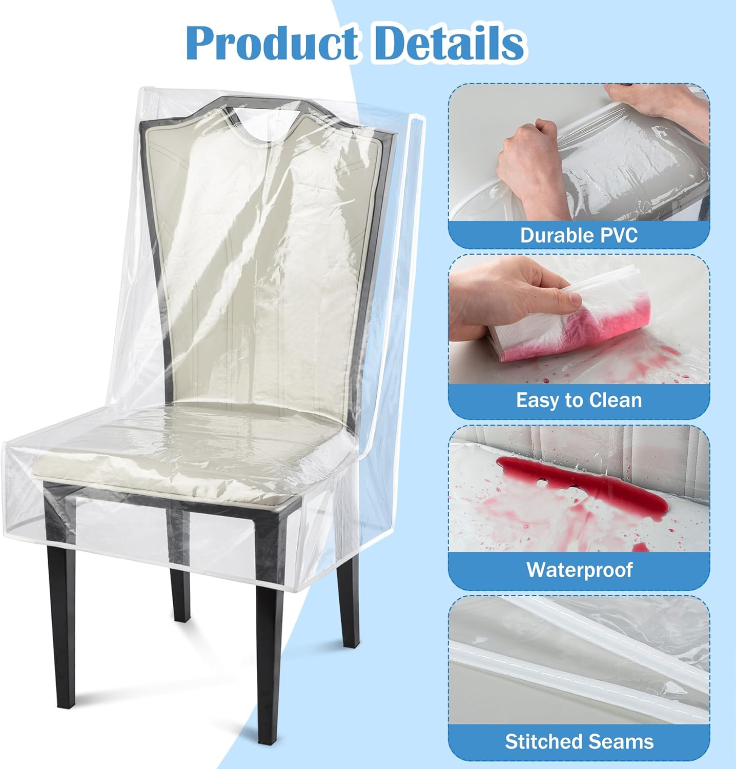 Dining Chair Covers, Waterproof Kitchen Chair Protectors,Clear Plastic Seat Chair Protector,Keep Your Chair Away from Water Dust Stain and Pet Claws W/21 x D/18(Fits 16-23",2 Pack)