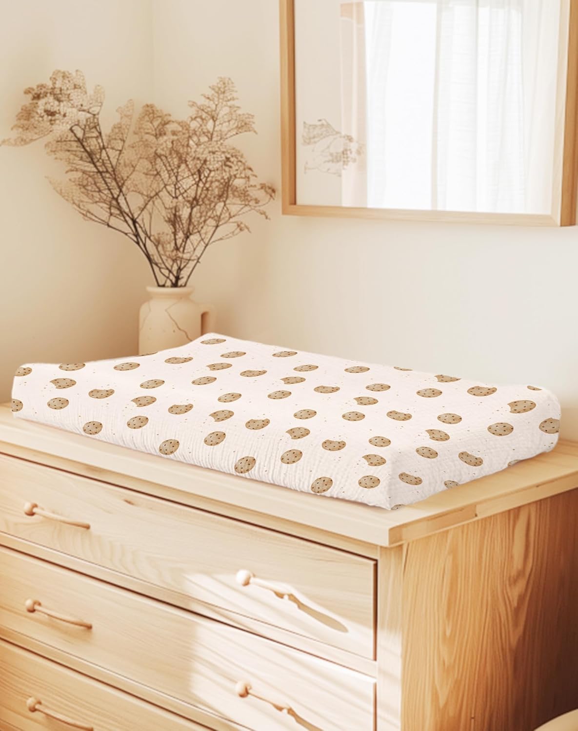 Changing Pad Cover for Baby Boy Girl 2 Pack, Muslin Changing Table Pad Covers with Boho Style, Neutral Nursery Bedding Essentials Soft and Breathable (Cookie & Light Khaki)