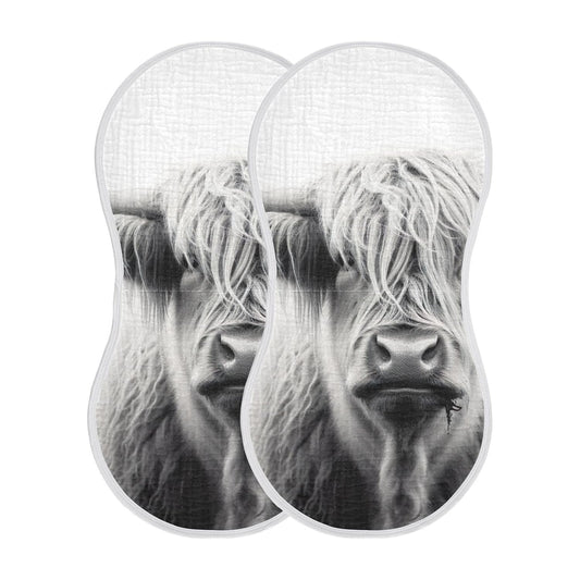 Muslin Baby Burp Cloths Set of 2, Soft Absorbent Highland Cow Muslin Washcloths, Bibs, Face Towel for Newborn Boys Girls, 22 x 11 Inch
