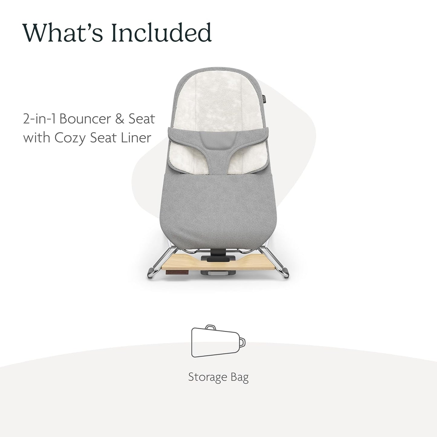 UPPAbaby Mira Bouncer/Portable 2-in-1 Bouncer + Seat Grows with Your Baby/GREENGuard® Gold, JPMA + FSC® Certified/Cozy Seat Liner + Storage Bag Included/Stella (Grey Mélange/Silver Chrome/Maple Wood)