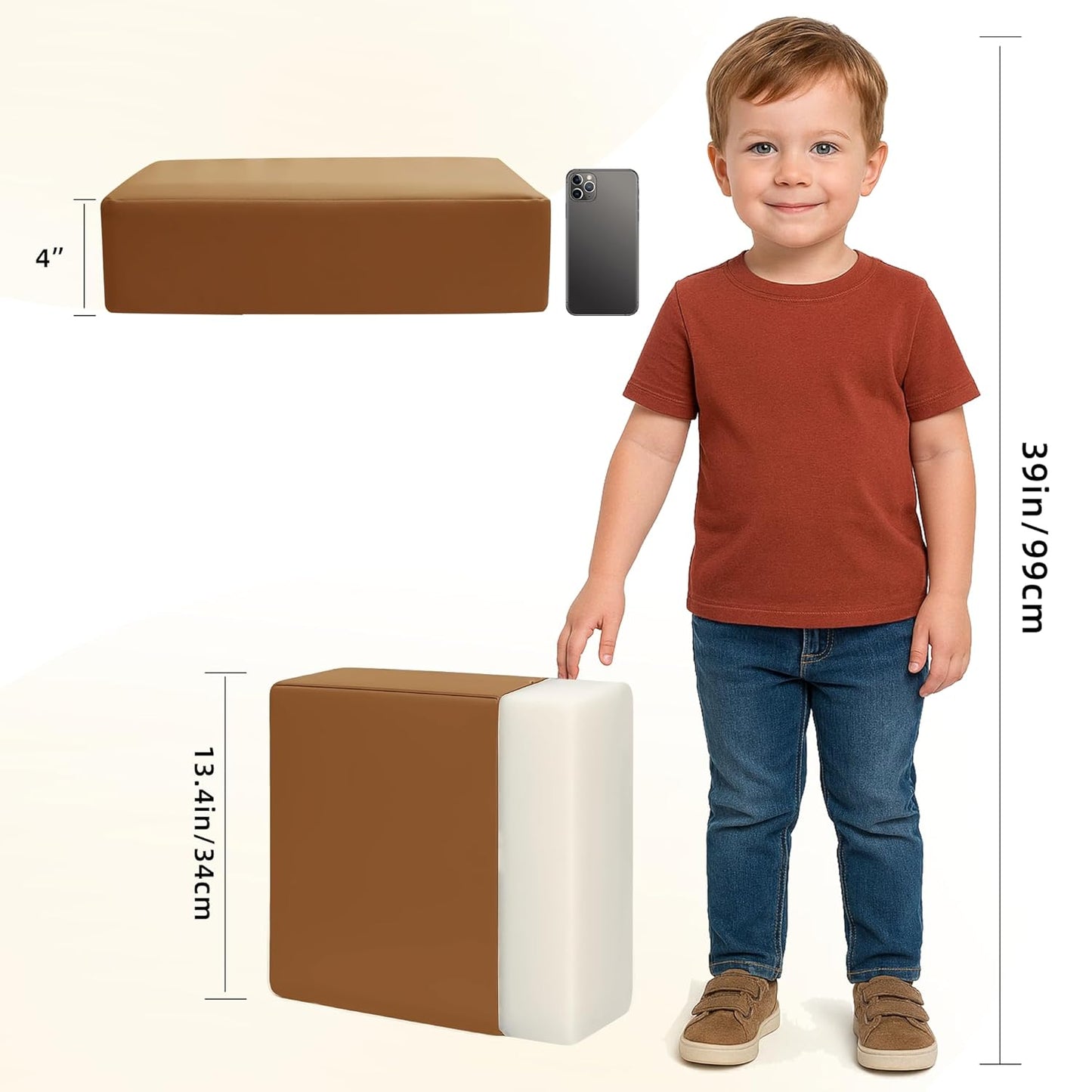 Toddler Booster Seat for Dining Table, 2 Elastic Seat Belts, Anti-Scratch PU Skin-Friendly, Waterproof, Anti-Wrinkle, Detachable Non-Slip Bottom - Brown