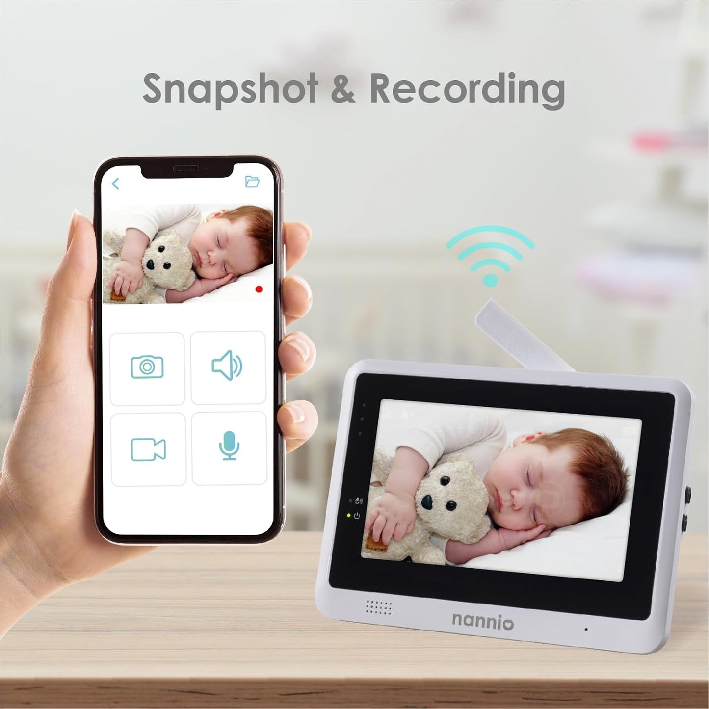 nannio-Connect 5'' Touchscreen Smart Baby Monitor, HD WiFi Camera, Clear Night Vision, Temp. Sensor, Fully Remote Pan Tilt Zoom, 2-Way Audio, Free Smart Phone App, Works with iOS, Android, Ideal Gift