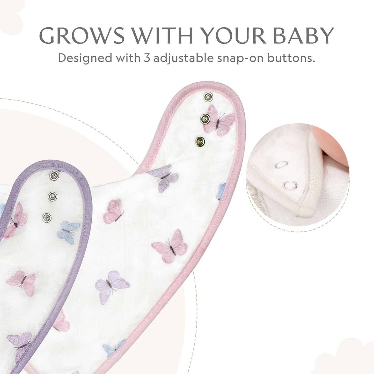 Bamboo Little Baby Bibs (Pack of 2) - Bibs with Adjustable Snaps- Absorbent Terry Backing