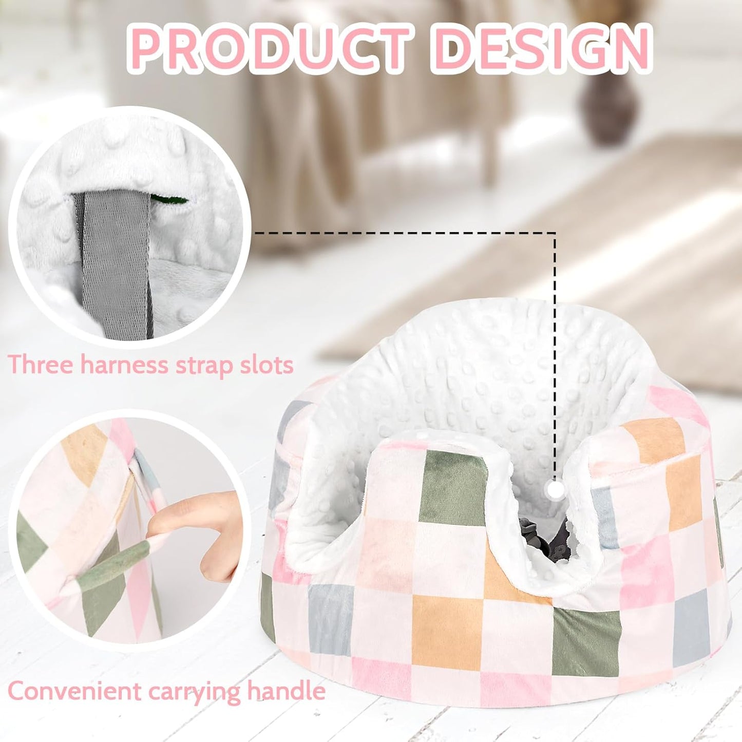 DILIMI Minky Seat Cover Compatible with Bumbo Seat, Removable Ultra Soft Comfortable Warm Seat Slipcover for Baby Girl and Boy, Colorful Checkered