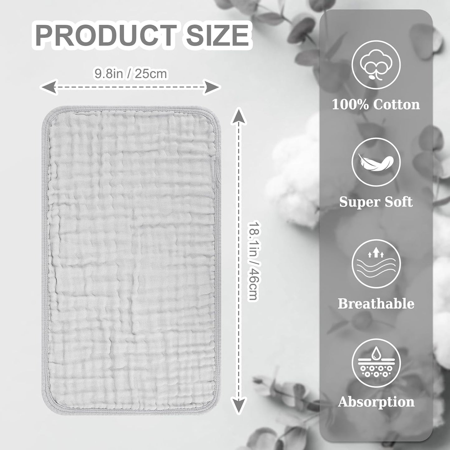 Accmor 6 Pack Muslin Burp Cloths 100% Cotton 20''x10'' Large Extra Soft and Absorbent Baby Burping Cloth for Boys Girls