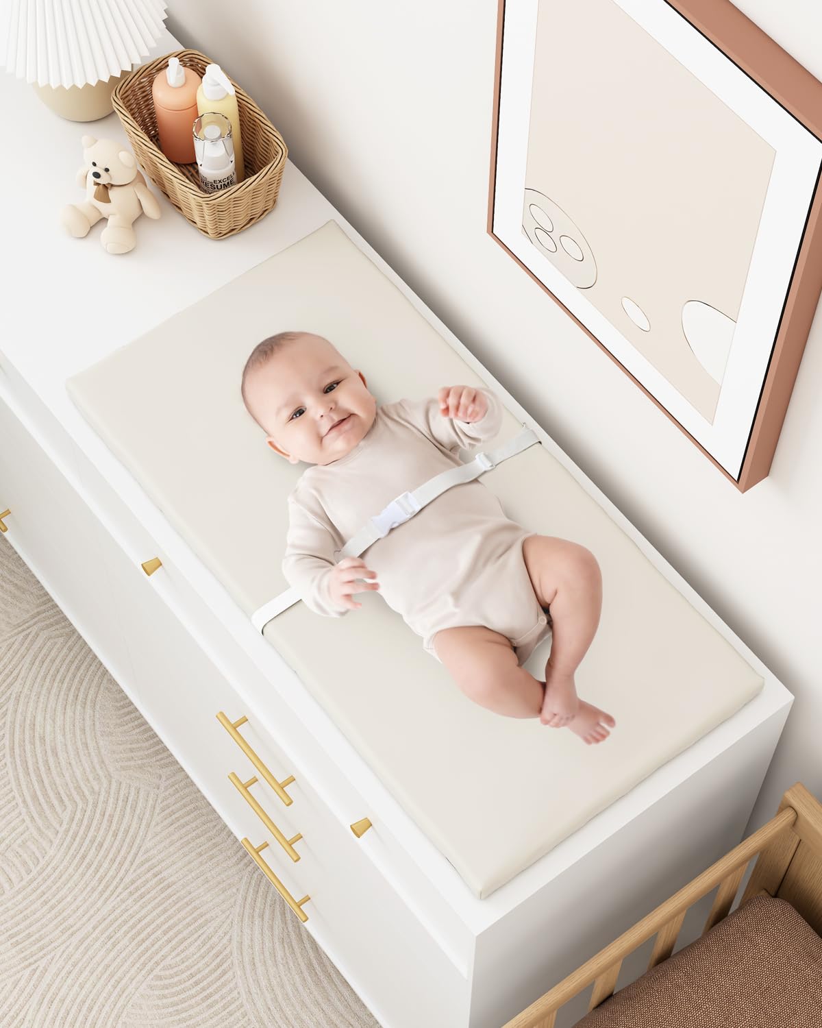 Wipeable Baby Changing Pad for Dresser and Table, Cozy Diaper Changing Pad with Waterproof & Wipe-Clean Leather Cover, Standard Size (31.5" L x 15.8" W), Off-White