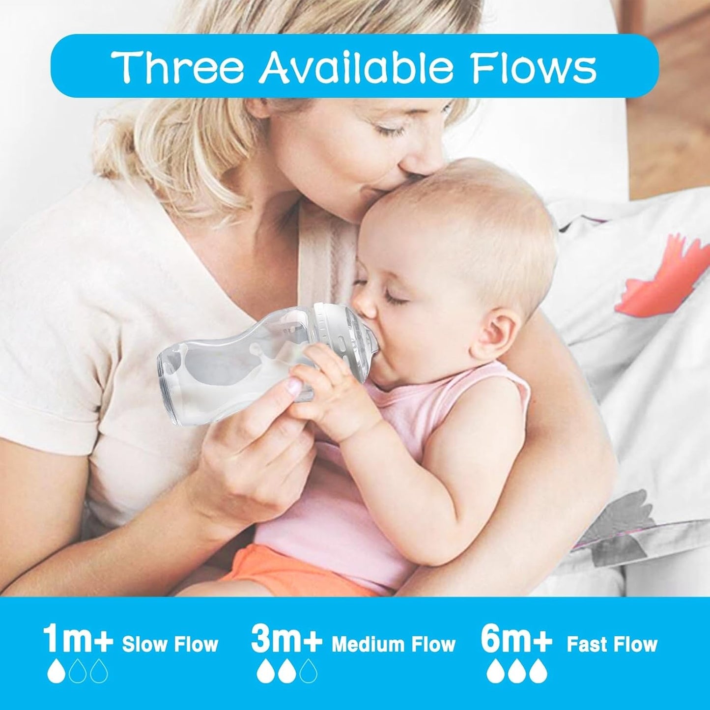 4-Count Silicone Bottle Nipples for Natural Start Anti-Colic Bottles & Advanced Anti-Colic Bottles & C to Natural Bottles and NUK Simply Natural Bottle, Anti-Colic Valve, Slow Flow, 1m+