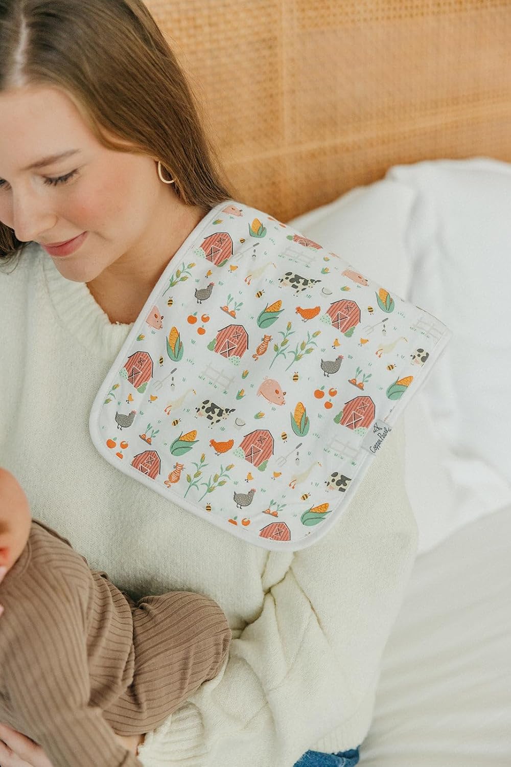 Copper Pearl Premium Baby Burp Cloths - 3-Pack Large Cotton Burp Cloths, Extra Soft Spit Up Rags with 3 Absorbent Layers, Perfect for Baby Boy and Baby Girl Gifts (21" x 10" Size, Farmstead Set)