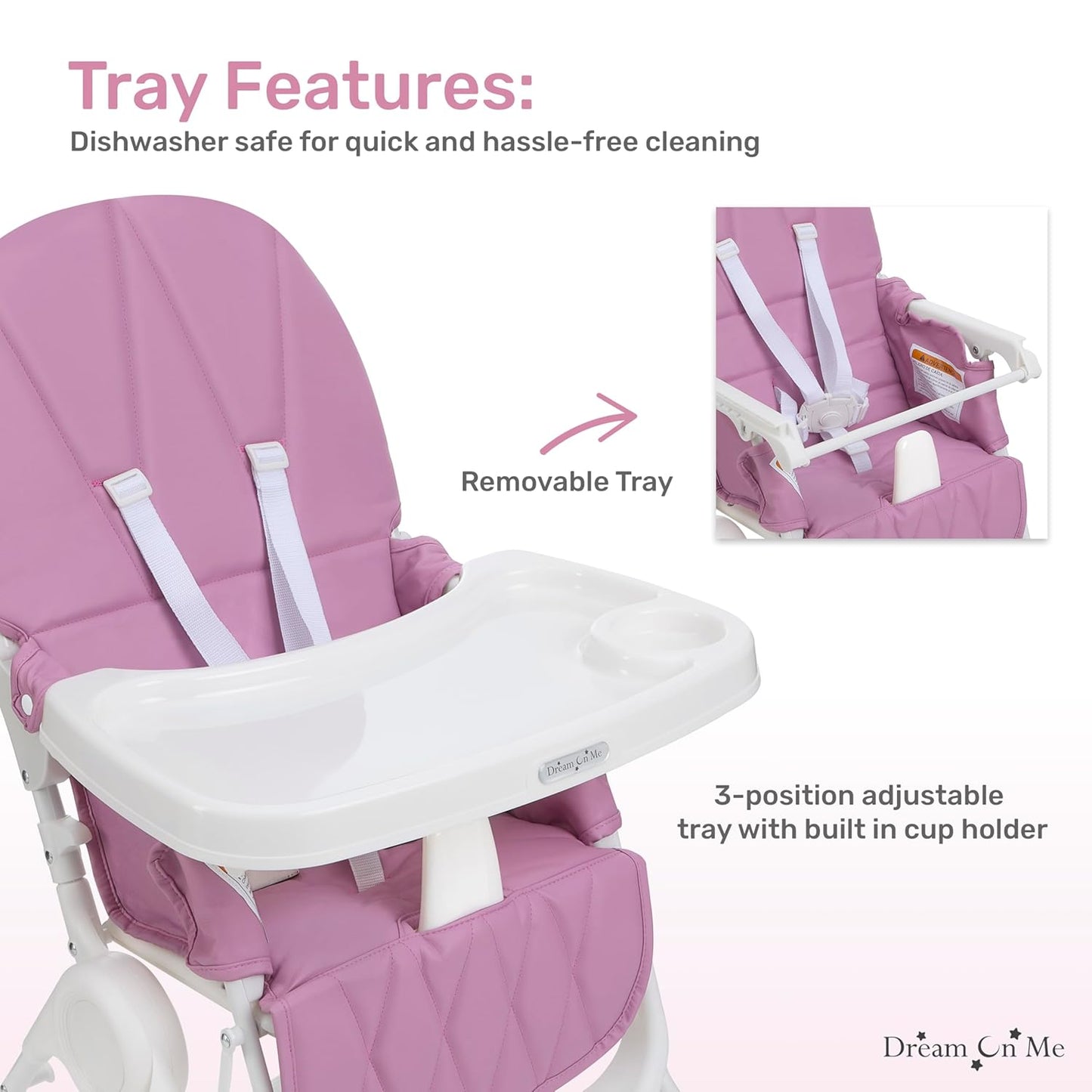 Dream On Me Snack and Stow Highchair | Adjustable Feeding Chair with Removable Tray, Lightweight, Foldable Design, Easy to Clean, Perfect for Toddlers & Infants