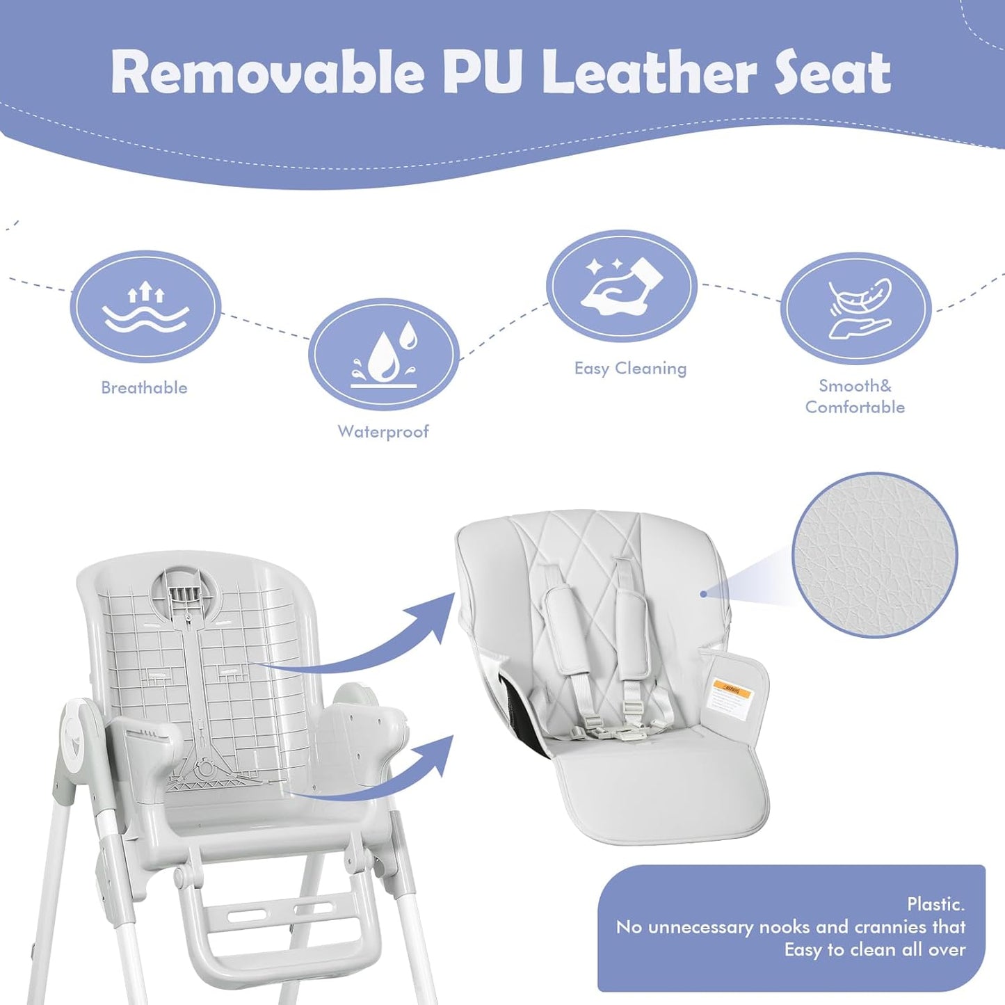 4 in 1 High Chairs for Babies and Toddlers, Convertible Foldable Baby High Chairs, Feeding and Eating Seat Highchair with 4 Levels of Recline and 7 Levels of Height Adjustment, Gray