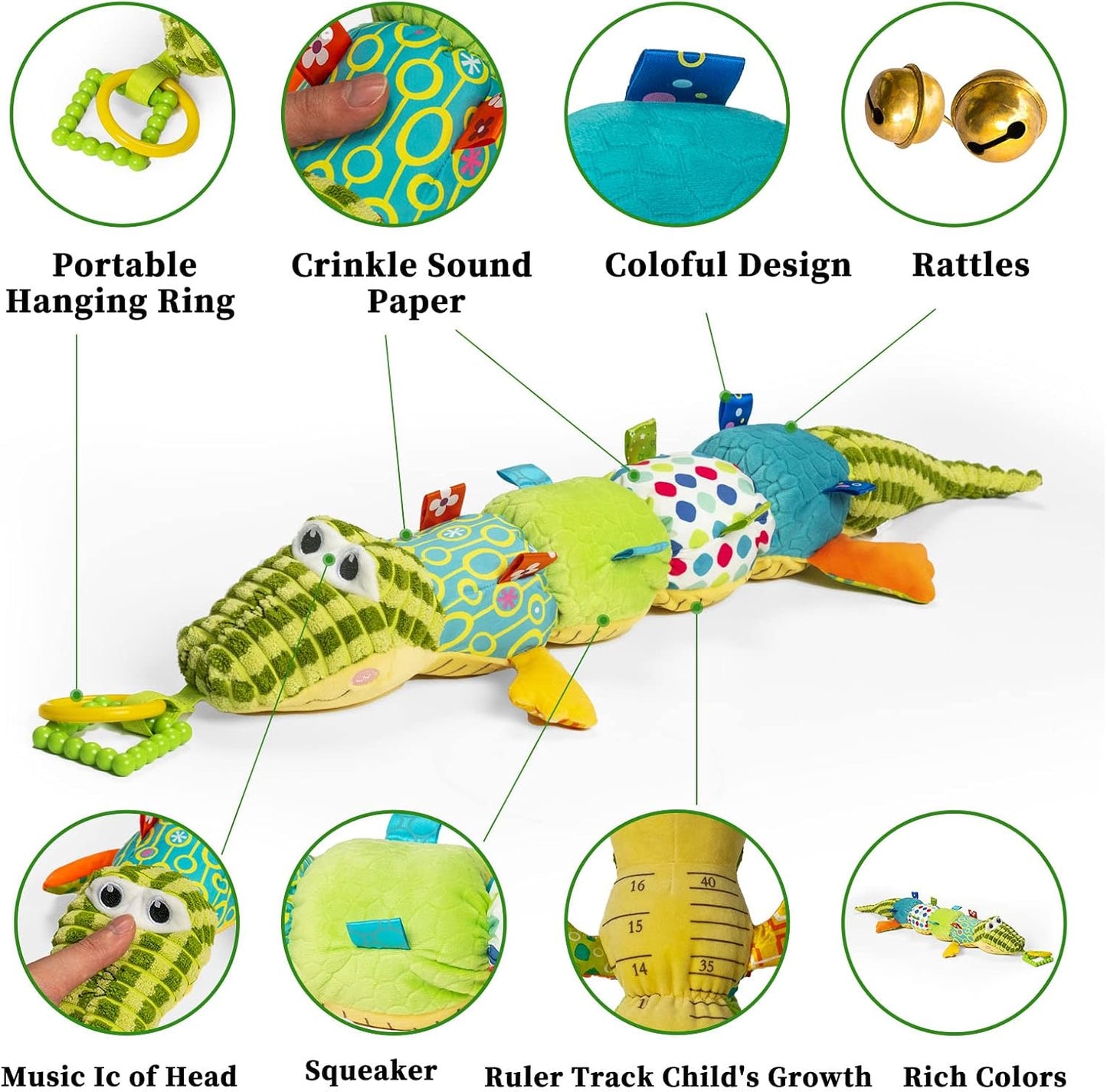 Jollybaby Baby Toys, Tummy Time Baby Toys with Rattles, Crinkle, Newborn Baby Musical Toys for Infant 0 3 6 9 12 Months Boys & Girls-Alligator