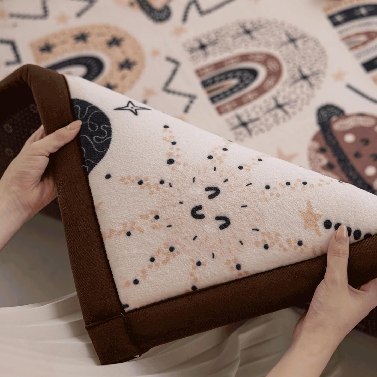 Loartee Rainbow Kids Play Mat - 1" Thick Baby Nursery Rug, Soft Crawling Mat for Toddlers and Tummy Time, Coral Velvet Memory Foam Rug, Brown, 50"x50"