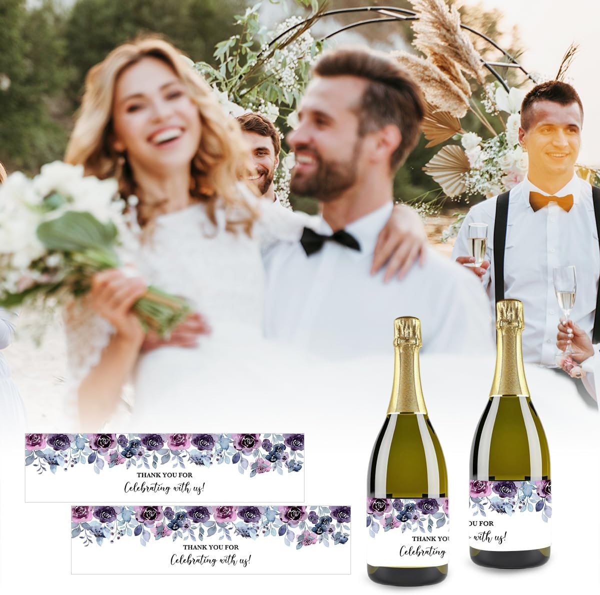 100PCS Wedding Water Bottle Labels Waterproof Greenery Floral Wraps Sticker for Water Bottle Baby Shower Bottle Label for Bridal Shower Party Thanks A12