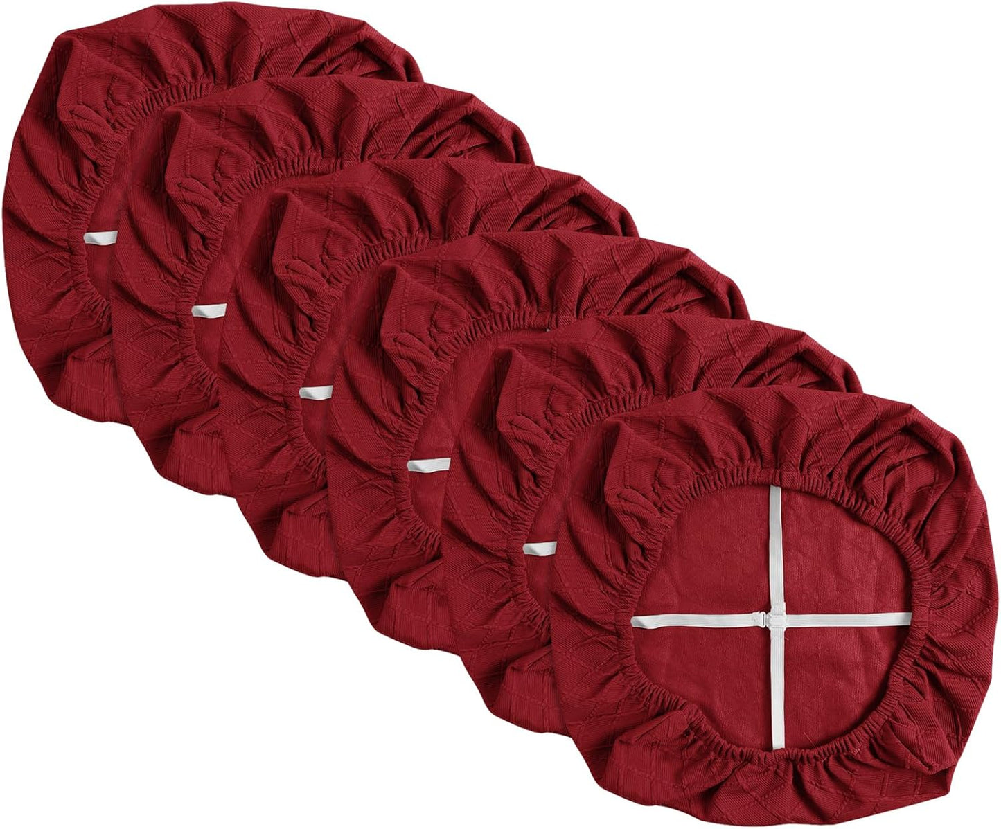 Yikko Chair Seat Covers, High-Density Check Jacquard Ekedalen Seat Covers for Dining Kitchen Restaurant Banquet, Stretch Removable Washable Chair Seat Cushion Protector (6, Wine Red)
