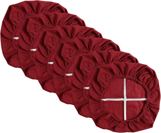 Yikko Chair Seat Covers, High-Density Check Jacquard Ekedalen Seat Covers for Dining Kitchen Restaurant Banquet, Stretch Removable Washable Chair Seat Cushion Protector (6, Wine Red)