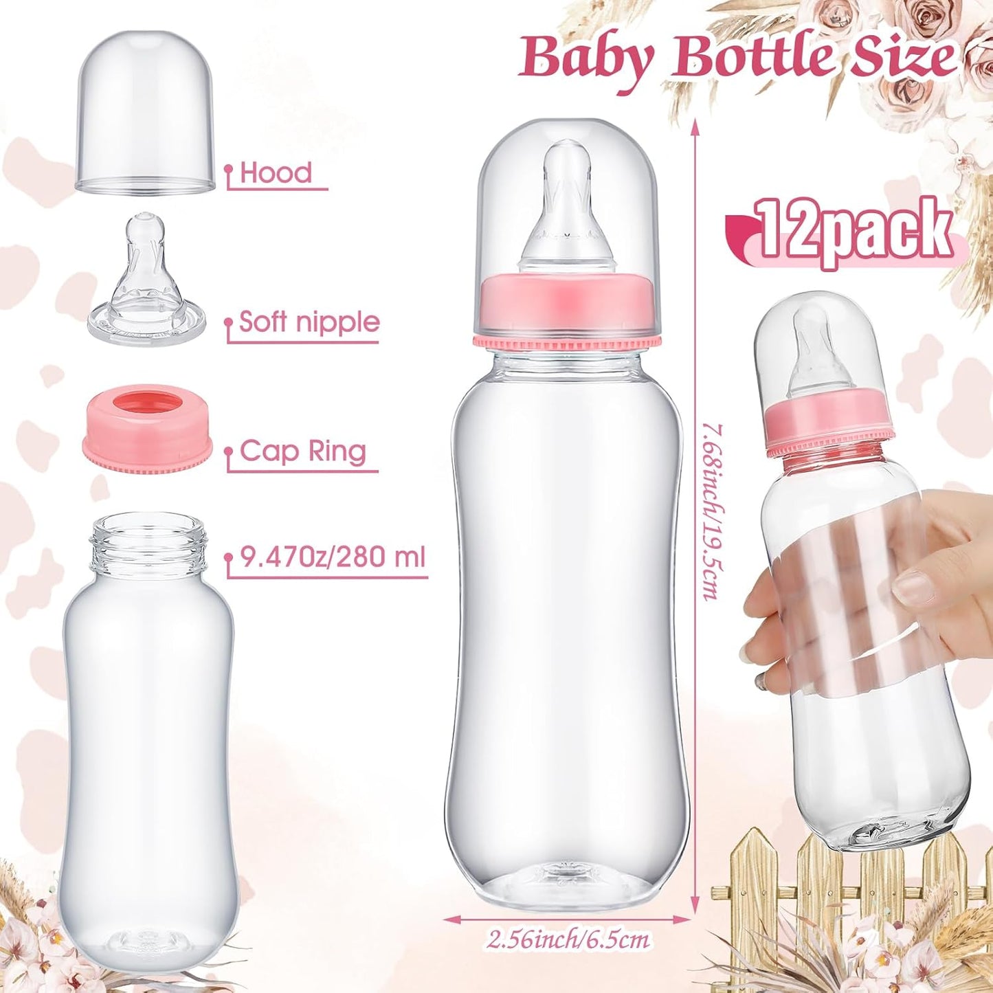 TrelaCo Cool Baby Shower Games Bottle Chug Sign and 12 Pcs Baby Bottle Shower Favor Baby Bottles for Baby Shower Games Gender Reveal (Highland Cow)