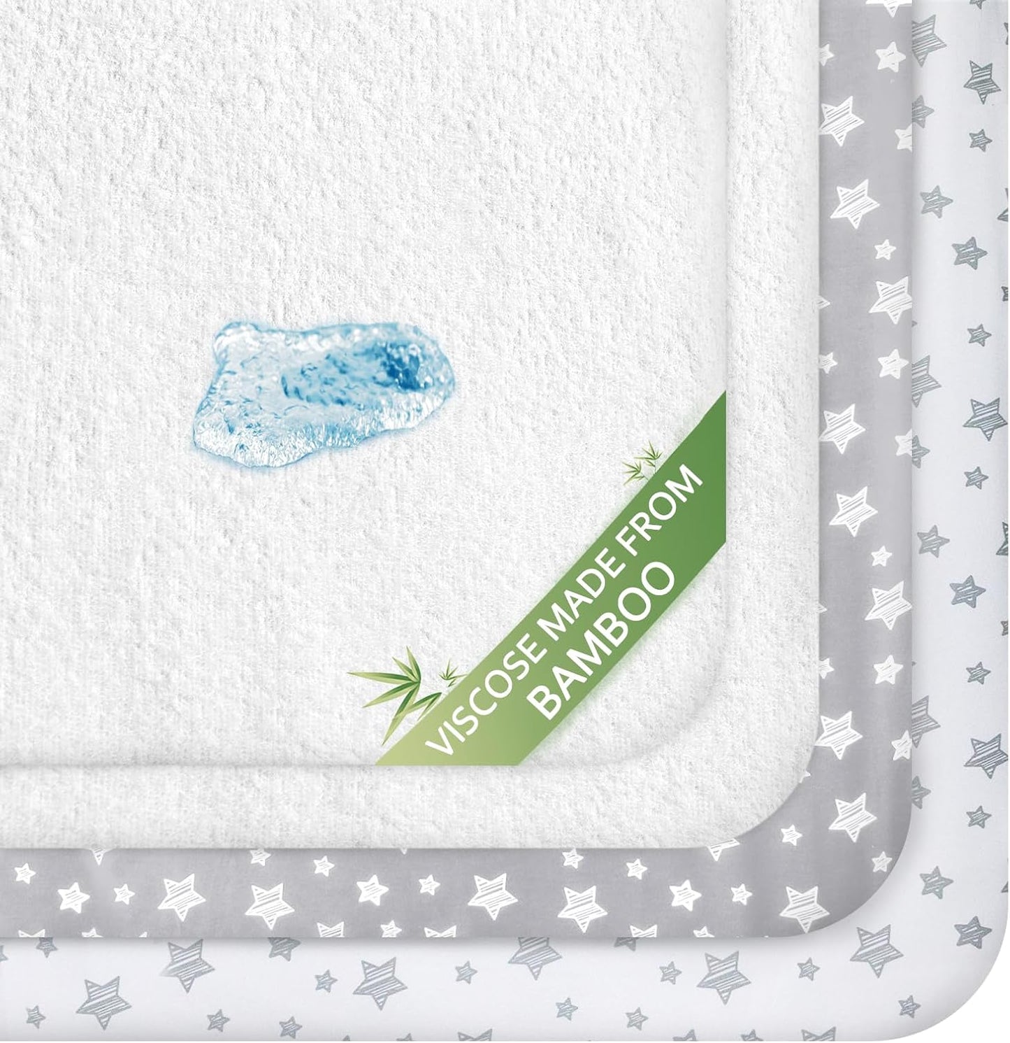Crib Sheets & Waterproof Crib Mattress Protector for Boys 4 Pack Set, Viscose, Waterproof Crib Sheets Mattress Pad Cover, Grey & White
