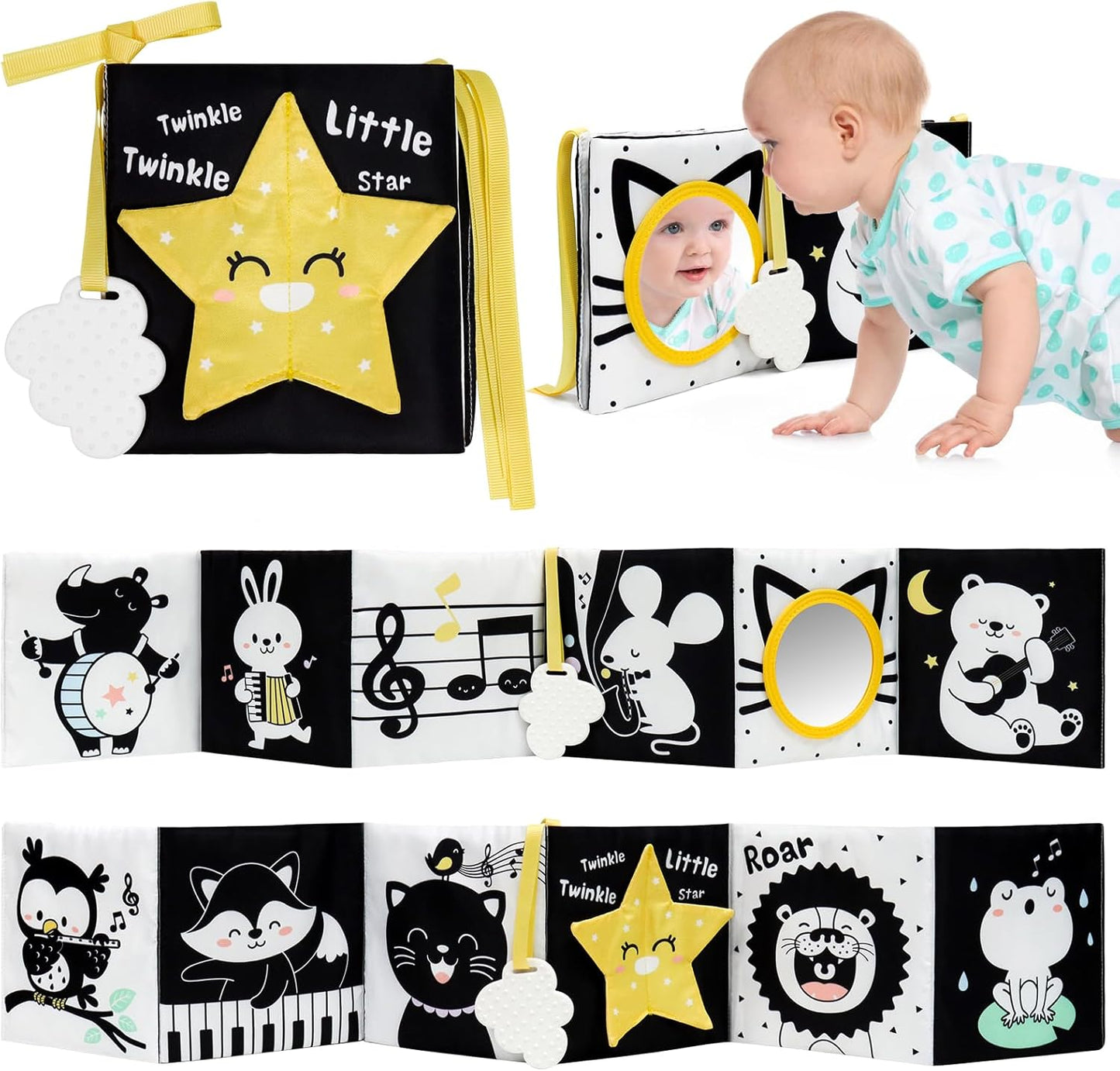 OKOOKO Black and White High Contrast Baby Book 0-6 Months Baby Soft Book Tummy Time Toy Crib Stroller Toy Montessori Sensory Toy Early Education Months Newborn Infant for 0+
