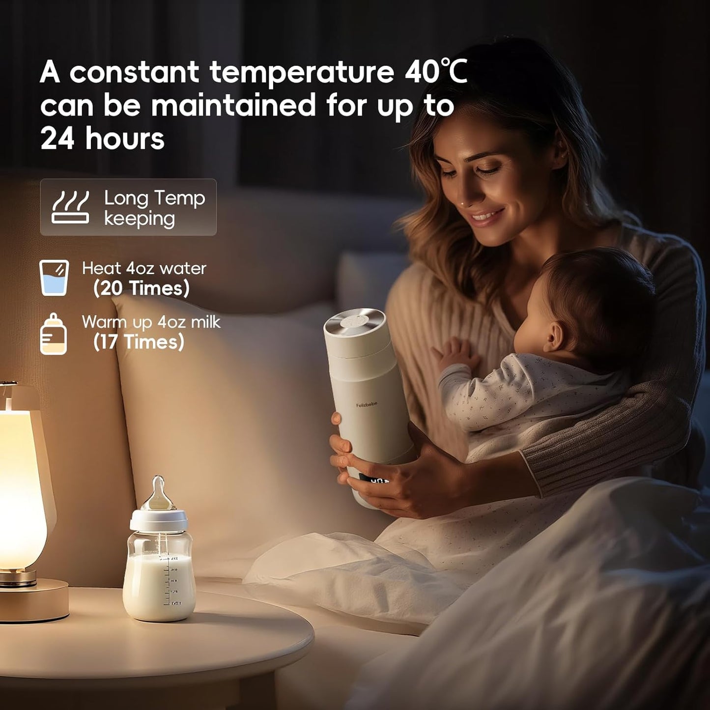 Portable Milk Warmer for Travel, Detachable Bottle Warmer for Breastmilk Formula Water, Boiling Function & Fast Heating, Rechargeable, Healthy for Baby on Journey, Car, Airplane
