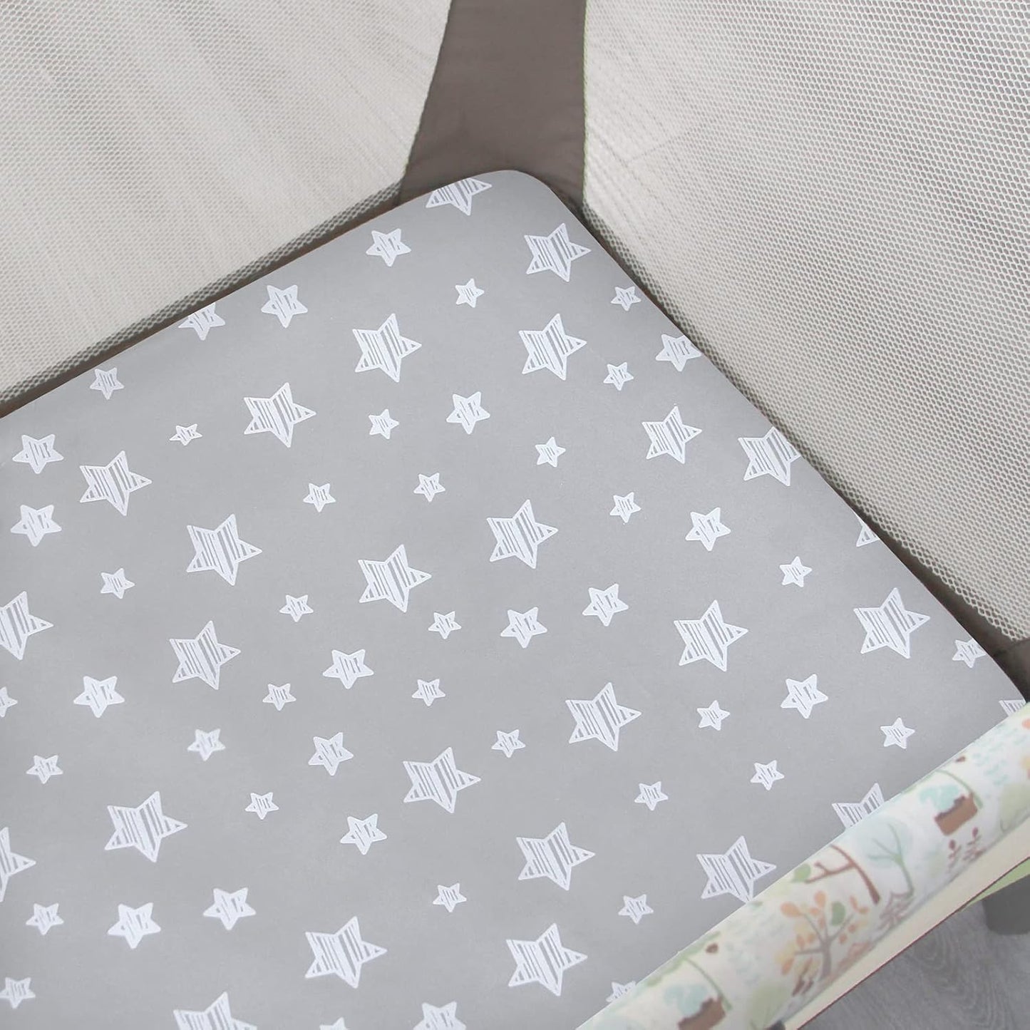 Pack and Play Sheets Girl, Mini Crib Sheets, Stretchy Pack n Play Playard Fitted Sheet, Compatible with Graco Pack n Play, Soft and Breathable Material, Grey & Pink
