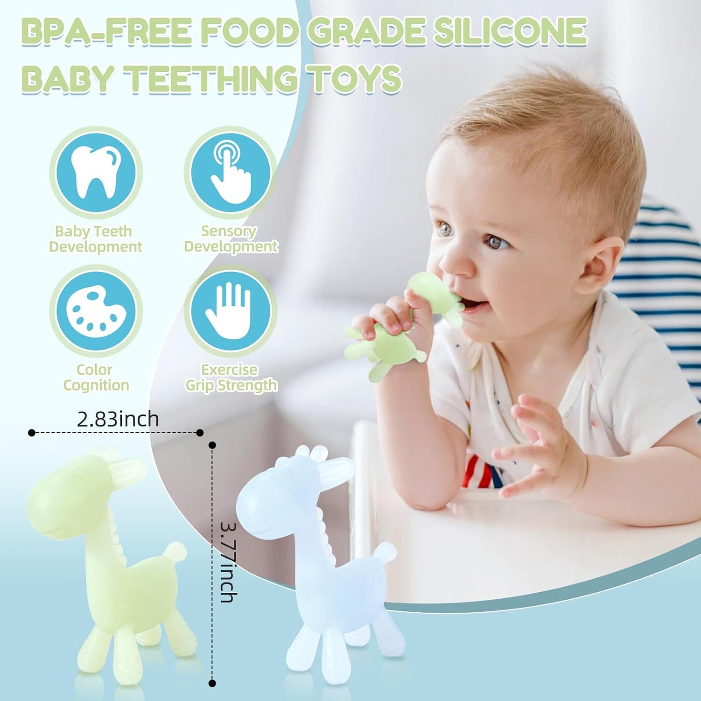 TYRY.HU Baby Teething Toys for Babies 0-6 6-12 Months,BPA Free Silicone Giraffe Teethers for Babies 3-6 Months, Soft-Textured Chew Toys Sensory Toys Massaging Teething Relief for Boys Girls,2 Pack