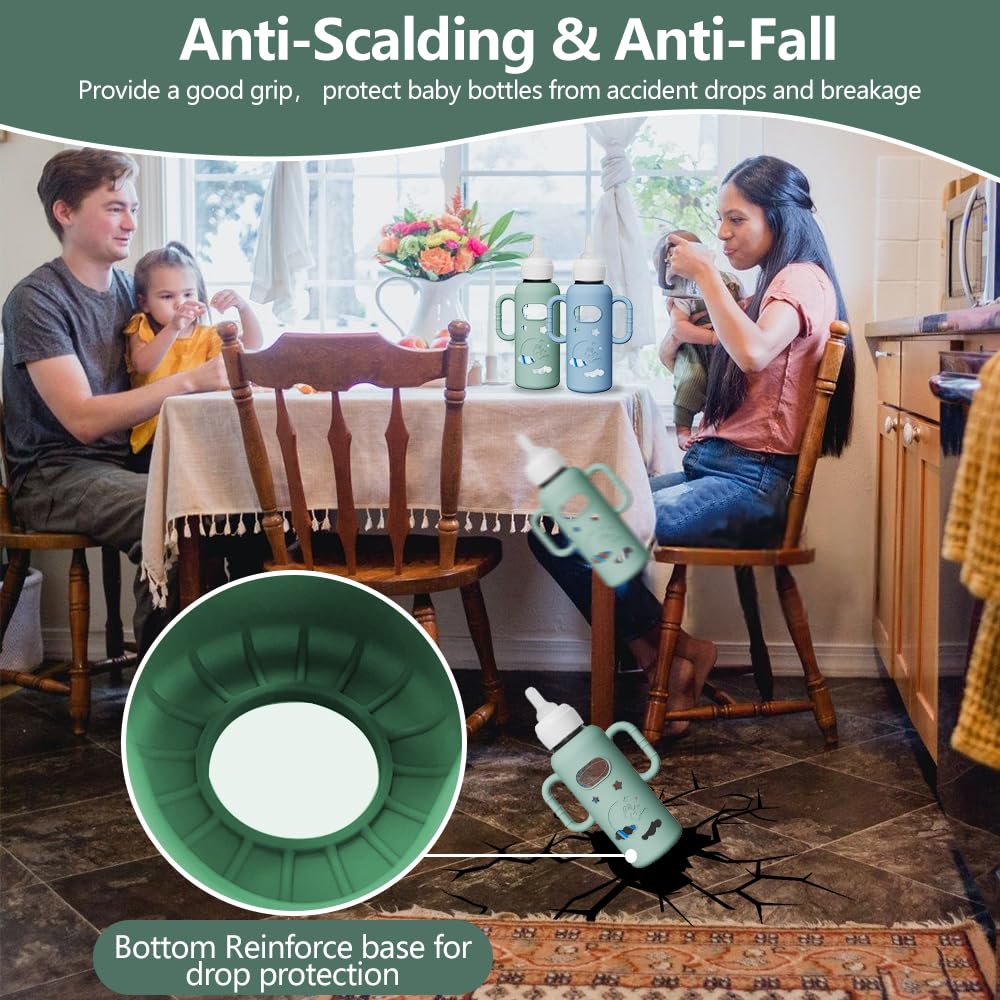 2 Pack Silicone Sleeves for Dr Brown's Glass Bottles, Drop Protection Bottle Sleeves with Handles, Anti Breakage Baby Bottle Holder Compatible with Dr. Brown's Newborn Glass Bottles,8 oz