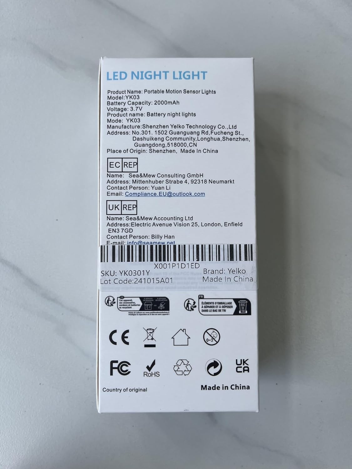 YELKO Motion Sensor Night Light, 2000mAh Rechargeable Night Lights Battery Powered, PortableＤimmable Nightlights with 5 Brightness Levels for Kids,Adults (Warm White 1Pack)