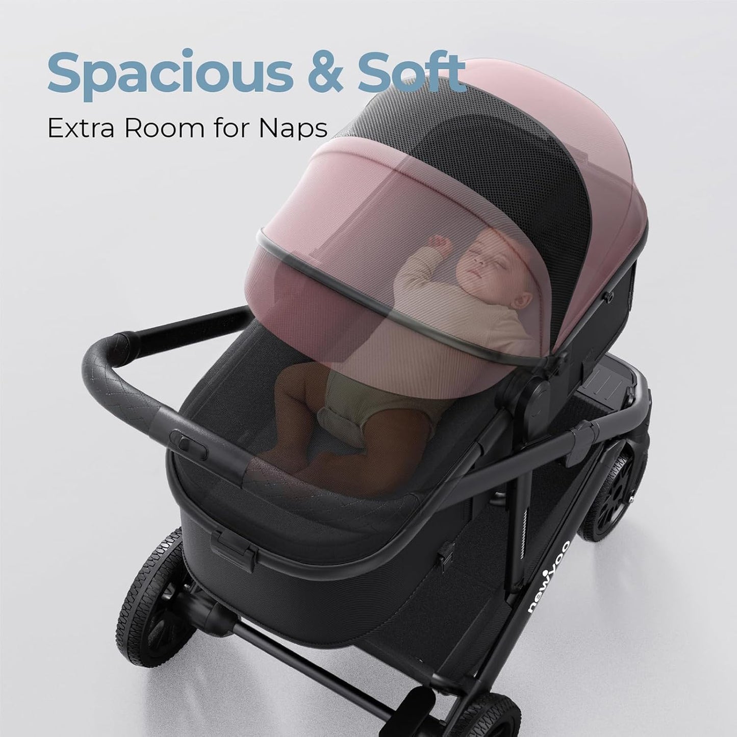 newyoo Baby Stroller, Nestro 516M, Infant Bassinet Strollers w Convertible/Reversible Seat & Cup Holder, Coches para Bebes, 2 in 1 Rear-Facing Pram from Newborn to Toddler, One-Hand Easy Fold, Pink