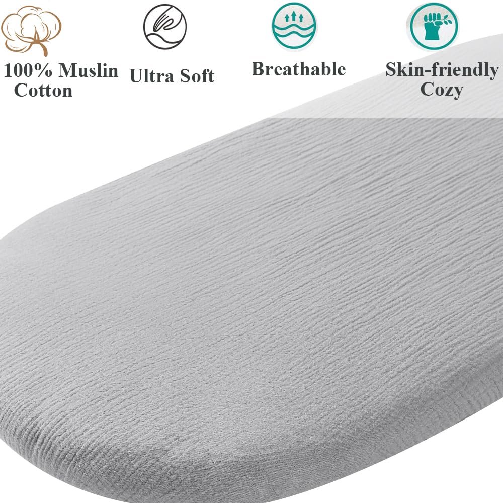 Muslin Bassinet Sheet Compatible with AMKE 3 in 1 Bassinet(35 X 20), Milliard, TCBunny Bassinet, 2 Pack Cotton Stylish Boho Fitted Bassinet Sheets for Baby Grey & Pink
