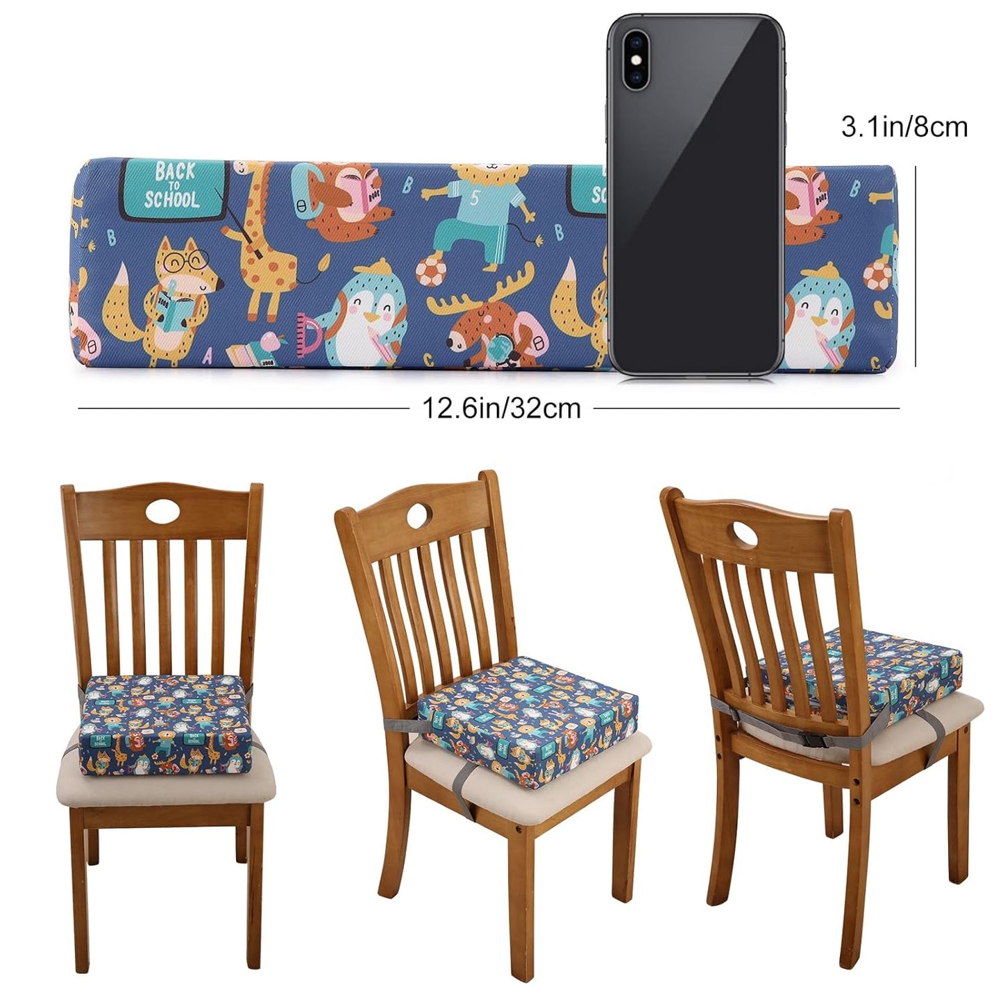 Zicac Portable Toddler Booster Seat for Dining Table, Safer Non-Slip Kids Booster Seat with Double Adjustable Straps, Washable Detachable Strong Support Increasing Cushion for Child (Purple/Yellow)