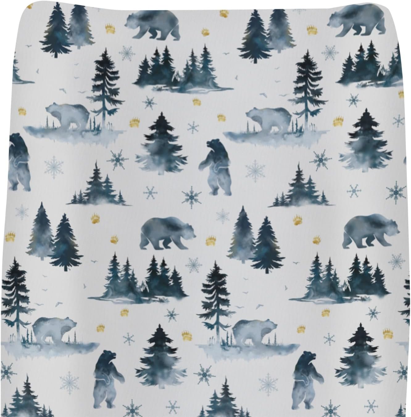 Watercolor Bear Winter Changing Pad Covers for Baby Girls Boys Pastel Bear Pine Trees Snowflakes Tracks Fitted Change Table Pad Mats Wild Animals Adventure Soft Diaper Changing Pad Sheets 32''×16''