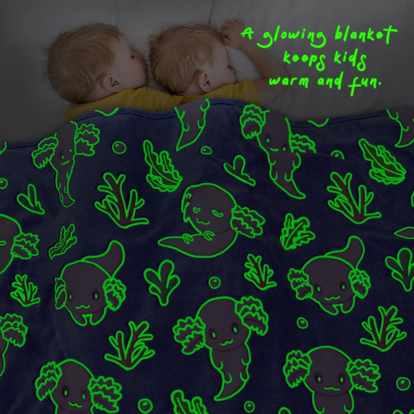 Pink Axolotl Gifts Toys for Girls Axolotl Blanket Glow in The Dark Axolotls Birthday Decorations Cute Kids Throw for Girls Salamander 40"x50"