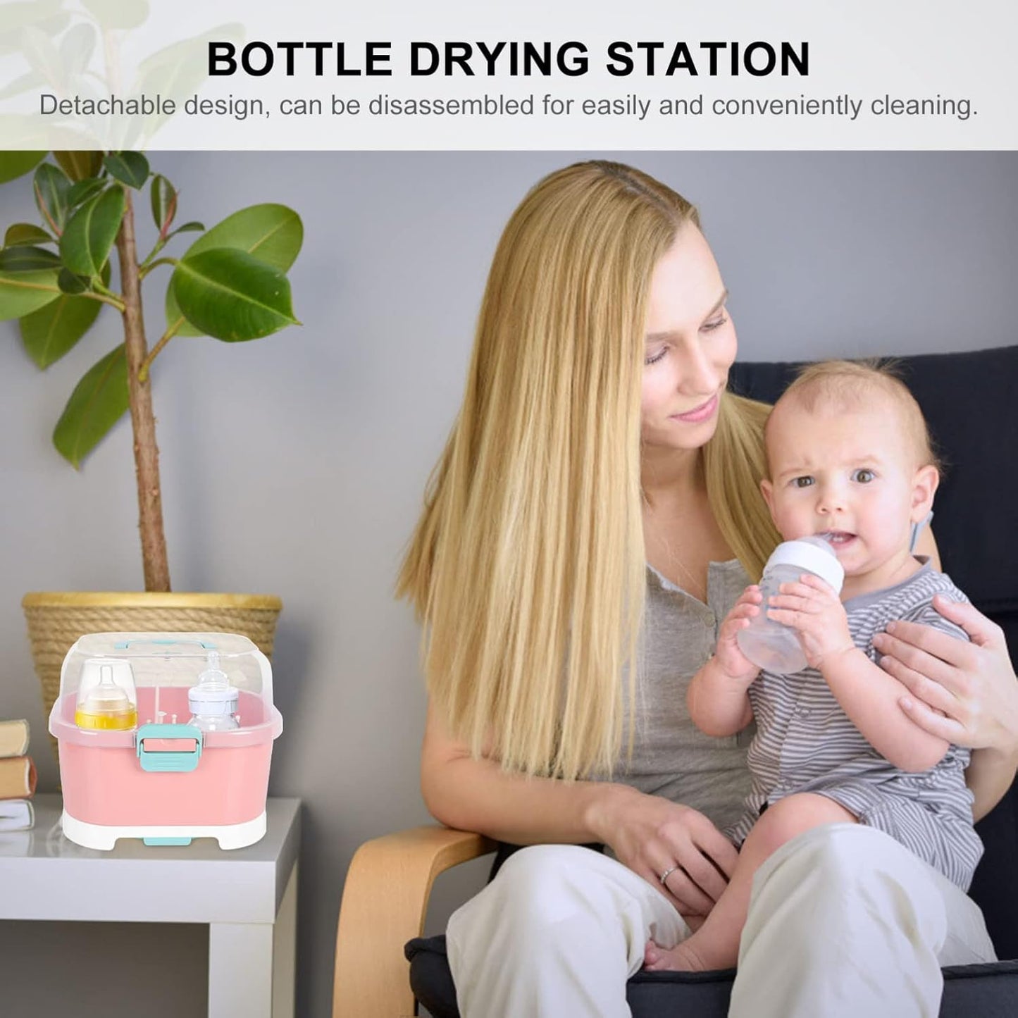 Kisangel Baby Bottle Drying Rack Dish Rack with Cover Bottles Storage Box Dish Strainer Basket for Kitchen Dish Drainers Racks
