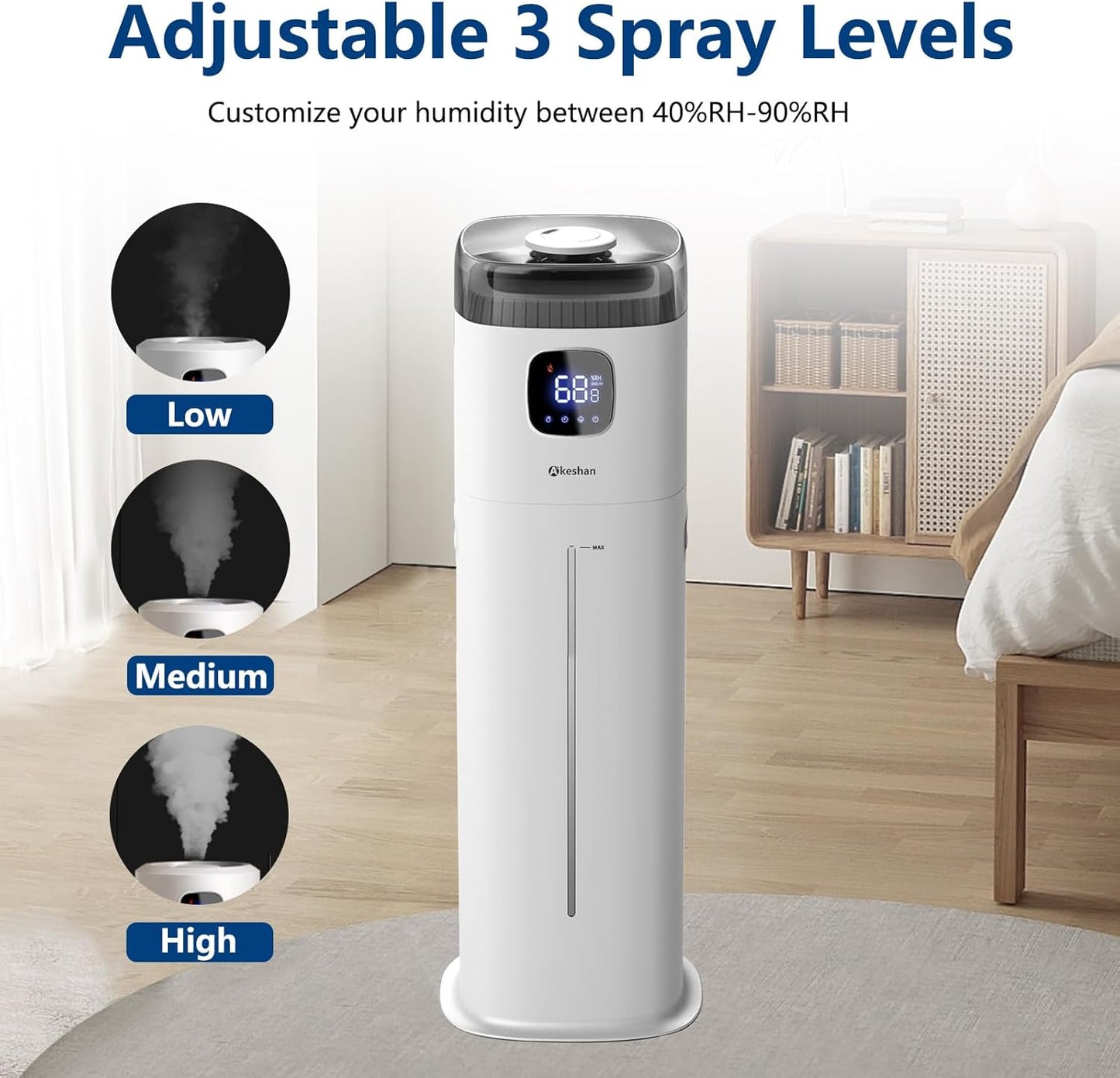 Large Humidifiers for Bedroom, 9L/2.5Gal Ultrasonic Cool Mist, Easy Clean Humidifier with 350ML/H Large Mist Speed, Quiet, Suitable for Kids Room Plant Yoga (Square B)
