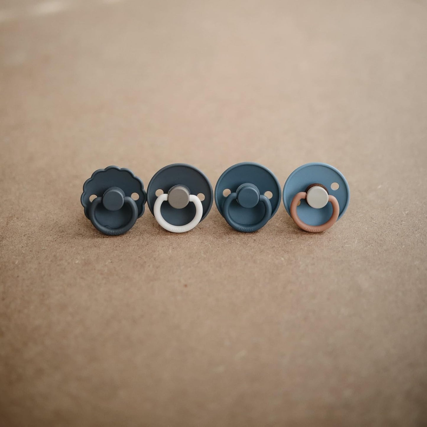 FRIGG Daisy SilkySoft Silicone Baby Pacifier | Made in Denmark | BPA-Free (Dark Navy/Sandstone, 6-18 Months)