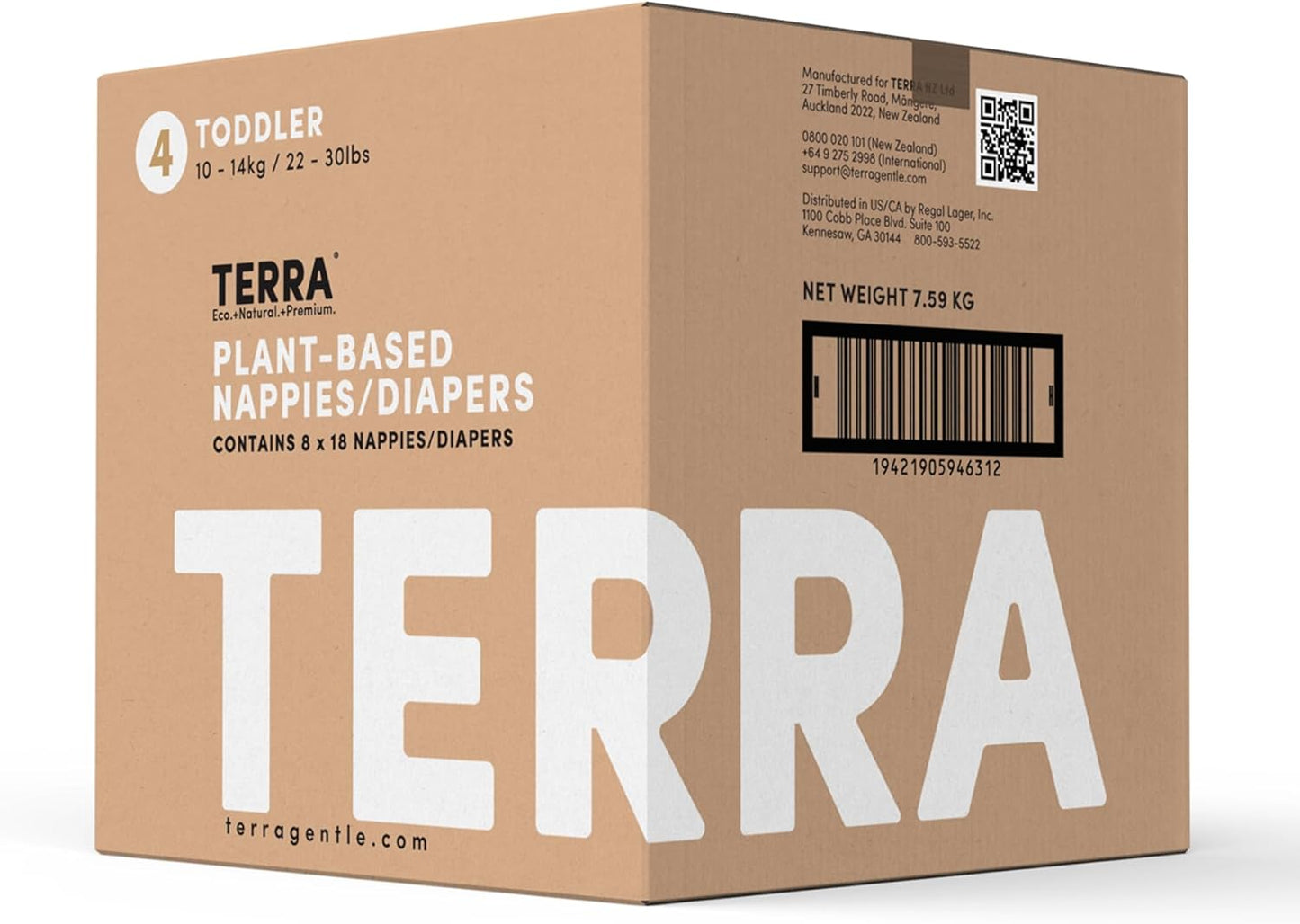 Terra Size 4 Plant-Based Diapers: Ultra-Soft & Chemical-Free for Sensitive Skin, Superior Absorbency for Day or Night, 144 Count