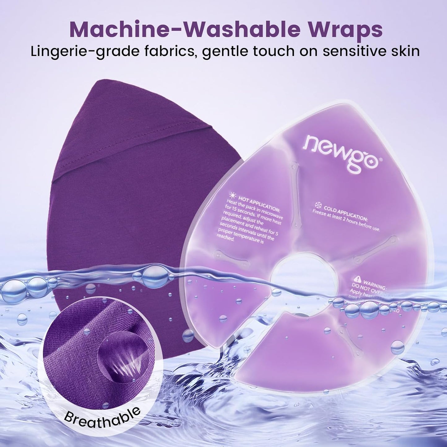 NEWGO Large Breast Therapy Pads, Hot & Cold Gel Ice Packs for Breastfeeding, Postpartum Nursing, Engorgement, Mastitis, Pain Relief Breast Pads with Soft Covers, 2 Pack