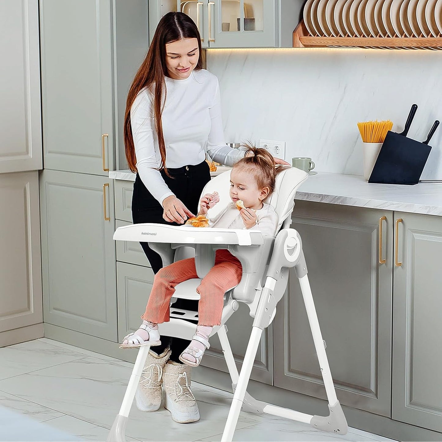 4 in 1 High Chairs for Babies and Toddlers, Convertible Foldable Baby High Chairs, Feeding and Eating Seat Highchair with 4 Levels of Recline and 7 Levels of Height Adjustment, Gray